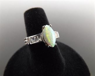 .925 Sterling Silver Opal Ring Size 6.5