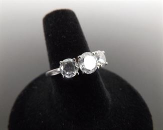.925 Sterling Silver 3 Crystal Ring Size 8