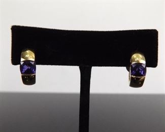 .925 Sterling Silver Amethyst Vermeil Hook Clasp Hoop Earrings