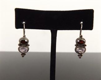 .925 Sterling Silver Amethyst Closed Hook Earrings