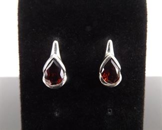 .925 Sterling Silver Pear Cut Garnet Post Earrings