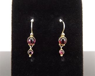 .925 Sterling Silver Garnet Cabochon Hook Dangle Earrings