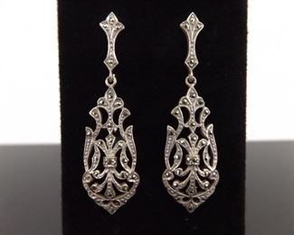 .925 Sterling Silver Art Nouveau Post Dangle Earrings