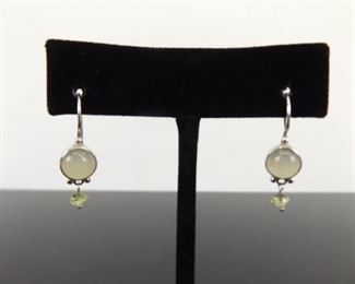 .925 Sterling Silver Prehnite Cabochon Closed Hook Dangle Earrings
