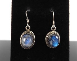 .925 Sterling Silver Labradorite Cabochon Hook Dangle Earrings
