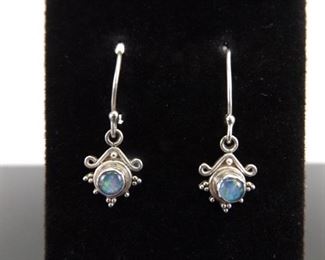 .925 Sterling Silver Opal Cabochon Hook Dangle Earrings