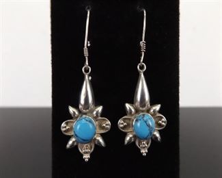 .925 Sterling Silver Howlite Cabochon Shaman Hook Dangle Earrings