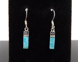 .925 Sterling Silver Turquoise Hook Dangle Earrings