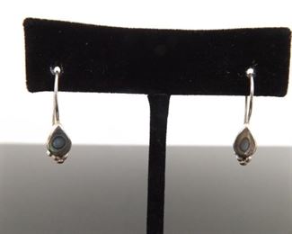 .925 Sterling Silver Inlayed Abalone Closed Hook Earrings
