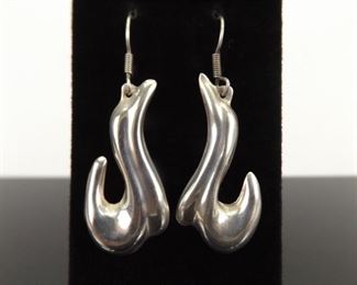 .925 Sterling Silver Artisan Hook Dangle Earrings