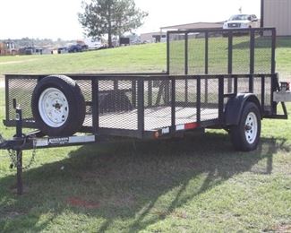 Lot# 99: 12' x 6'3" Anderson High Side Single Axle Trailer with Assisted Lift Gate and Spare Tire.