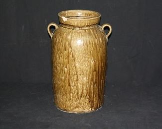 #137: Timmerman Lanier County Pottery Jar with (2) Handles marked "T"