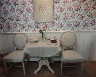 vintage drop leaf table with four upholstered chairs