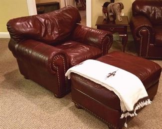 A closer look at the leather chair and ottoman