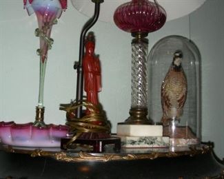 Epergne, lamps, mounted bird