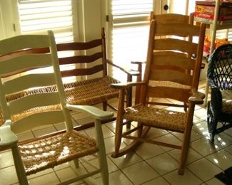 Rattan seat bench, rockers, chairs