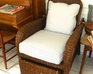 Wicker chair with foot stool