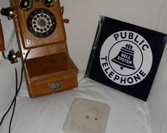 Reproduction wall phone, vintage public telephone sign