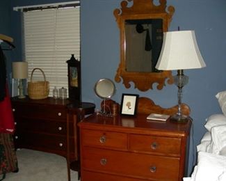 Dressers, mirror, wall cabinet, lamps
