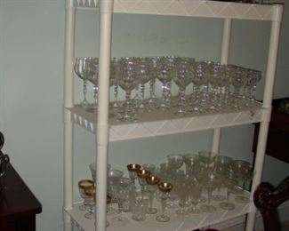 Glass bottles, stemware, ruby glass