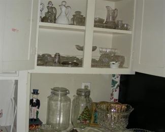 Pressed glass, cut glass, canning jars, cruets, pitchers