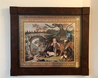 Framed print of The Peaceable Kingdom by Edward Hicks. Purchased at the Folk Art museum in Williamsburg VA.