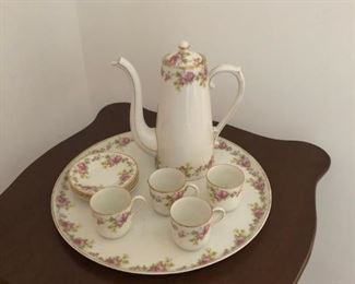 Limoges coffee, tea, chocolate pot with 4 cups, saucers and under plate.