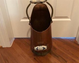 Copper and Delft fireplace matches holder