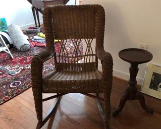 Antique rocking chair. Professionally repaired. Halifax County VA. Mahogany small round side table.