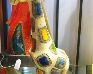 Mid-Century Glazed Ceramic Giraffe Sculpture
