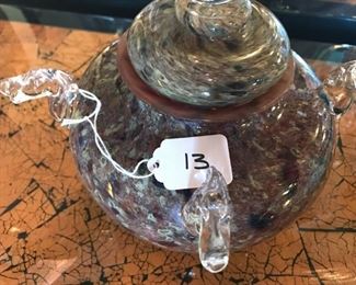 Blown Glass Bowl with Lid & Horse Head detail