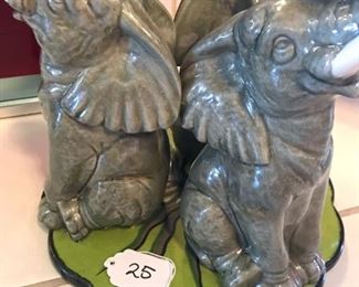 Ceramic Sculpture: Elephants on a Leaf