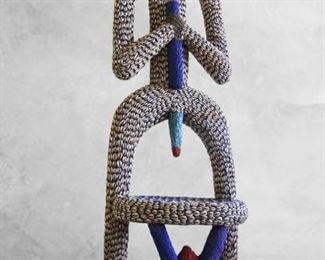 Bamileke Beaded Chief on Throne Statue (Western Cameroon)
