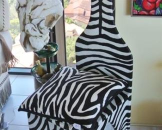 Whimsical Painted Wooden Zebra Chair with Pillow