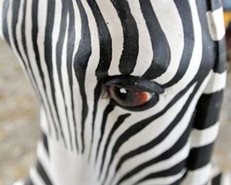 Whimsical Painted Wooden Zebra Chair with Pillow