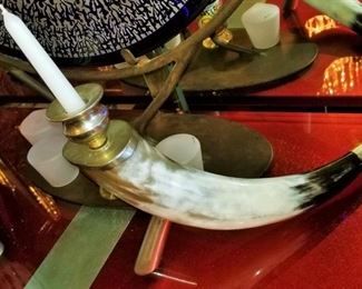 Pair of Horn and Silver Candle Holders