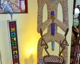 Bamileke Beaded Chief on Throne Statue (Western Cameroon)