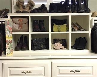 Master closet - shoes, purses, boots, scarves, belts, clothing for sale. Men's & Women's clothing