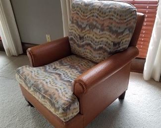 Faux ostrich skin and fabric chair