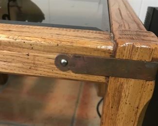 Large solid wood table with Rattan bottom and matching small end table