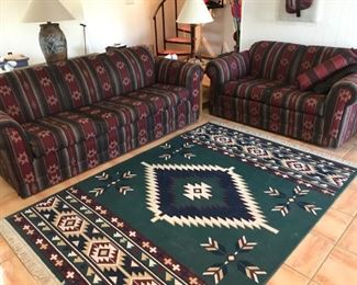 Southwest Sleeper Sofa, and matching loveseat . Large Southwest area rug