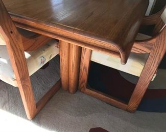 Solid wood Kitchen table with smooth lines and 6 upholstered chairs