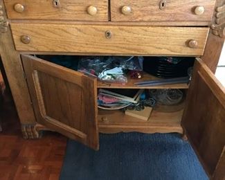 1930's Kitchen Cabinet Hutch - solid wood and lovely detail, vintage glass front and plenty of storage