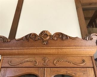 1930's Kitchen Cabinet Hutch - solid wood and lovely detail, vintage glass front and plenty of storage