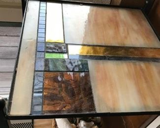 Two-tier stained glass plant shelf