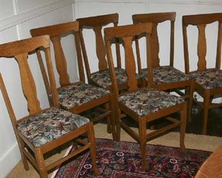 TWO SETS OF 6 EACH OAK DINING CHAIRS + 1