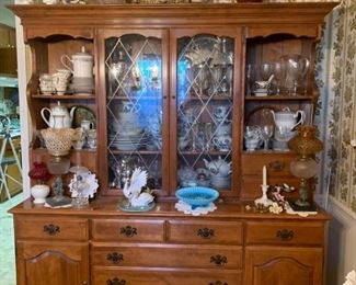 #45		Maple Ethan-allen look China Cabinet w/2 glass doors & 4 open shelves & 12 drawers  66x19x32-76	 $300.00 
