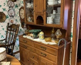 #58 7 drawer & 3 doors & 2 glass Doors Wood China Cabinet Maple 47x19x35-75 $75.00