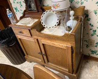 #60		Oak Dry Sink w/1 drawer & 2 doors w/1 shelf  36x16x35	 $75.00 
