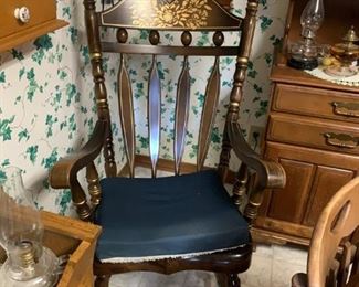 #59		Brown w/gold accent Heavy Wood Rocking Chair	 $75.00 
